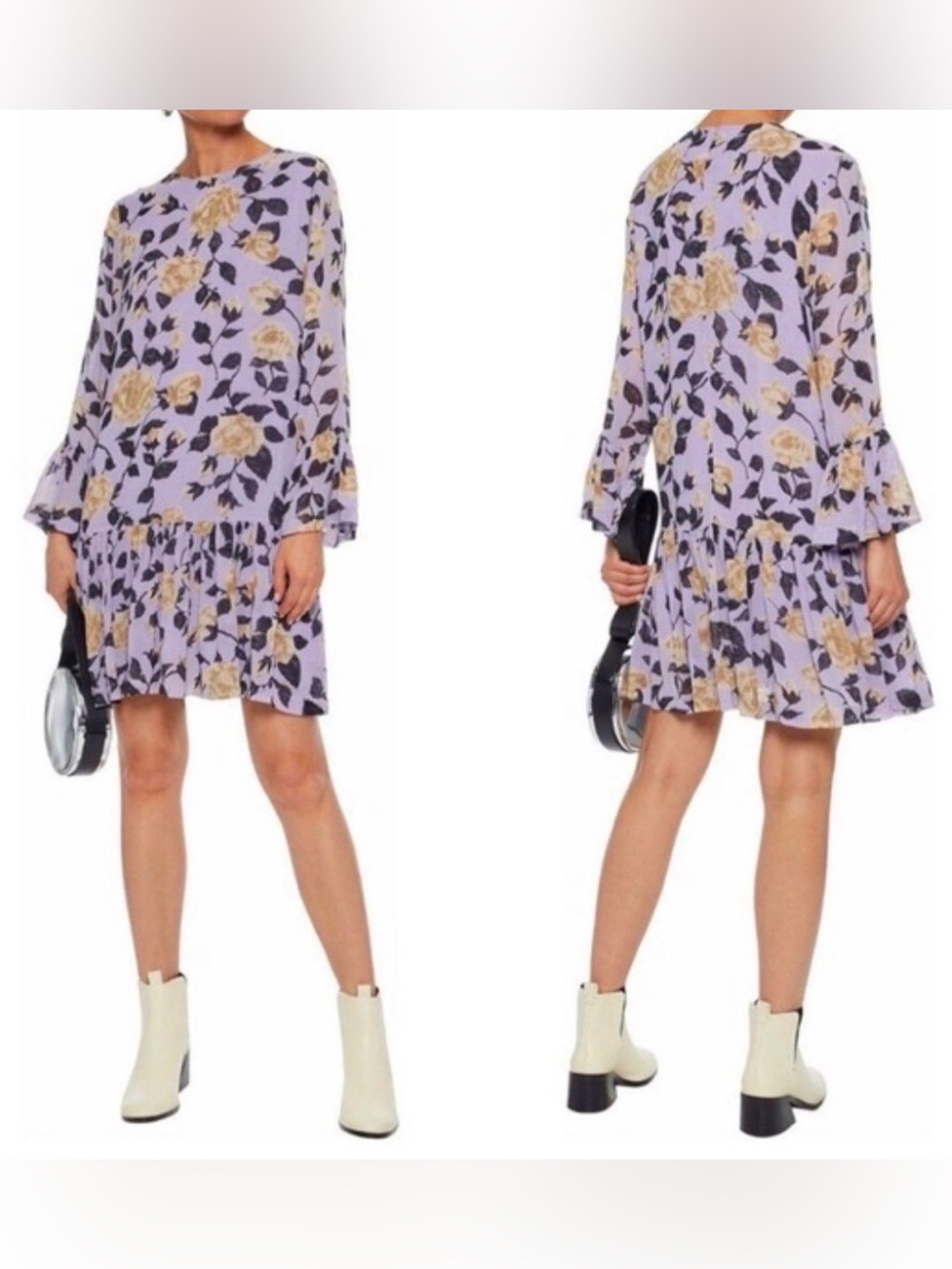 Ganni Carlton Georgette Lavender Floral Mini Dress size XS (34)